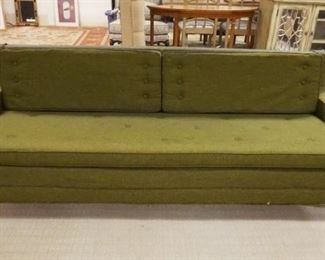 1102	MIDCENTURY MODERN UPHOLSTERED SOFA/SLEEPER, SOME STAINING & WEAR ON UPHOLSTERY, 85 IN X 33 IN X 29 IN HIGH
