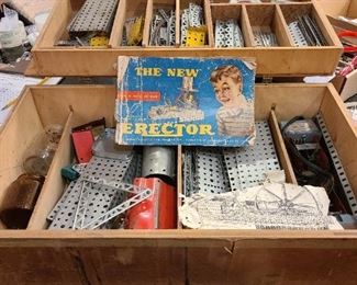 Vintage 1951 Erector Set. Contained in original wooden trunk. A very near complete set.