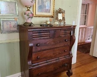 34.) American Empire Period chest of drawers. Matching or booked flame mahogany veneers 42"w  x 19"d x 49"h. 