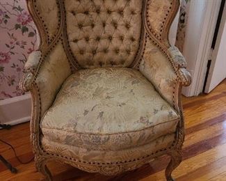 42.) Period Belle Époque upholstered boudoir chair. The frame has an ivory tone. Circa 1880.  