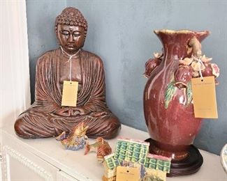 70.) Cast form of the Buddha & Chinese ceramics.   