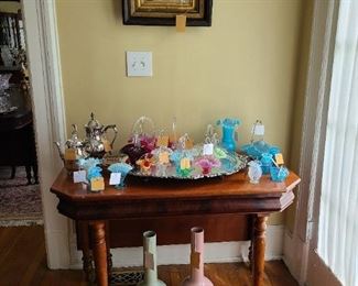 75.) One of a pair of American "D" end table of the Sheraton Period, Walnut with drop leaf . 44"w. x 22"d x 30"h. Circa 1850's.