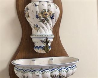 Vintage French Moustier Ceramic Water Fountain
