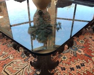 Custom Bronze Patina Table wThick Beveled Glass Top