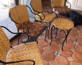 Iron Rattan Arm Chairs wSide Table