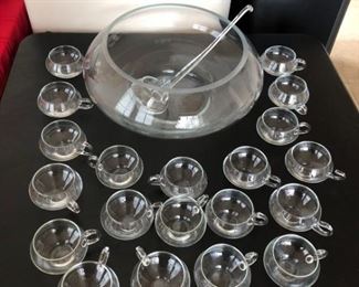 Large Heavy Glass Punch Bowl wCups