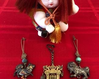 Vintage Chinese Silver, Jade Coral Pendants