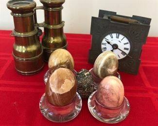 Marble Eggs, Antique Bronze Binoculars, Decorative Clock