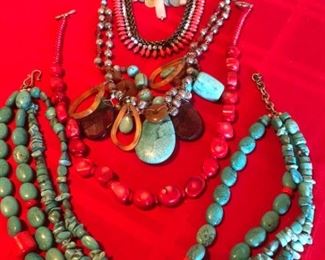 Faux Turquoise Coral Red Necklaces Bracelet