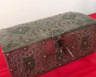 Unique Vintage Etched Copper Wood Box