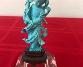 Antique Hand Carved Turquoise Girl