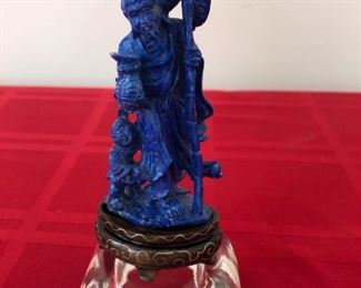 Antique Hand Carved Lapis Fisherman wChild