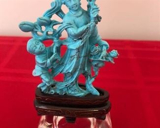 Antique Hand Carved Turquoise Beauty Child