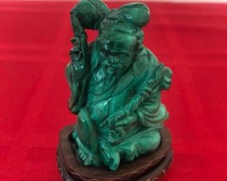 Antique Hand Carved Malachite Fisherman