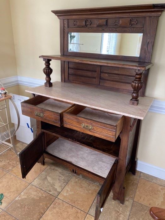 Vintage Wooden Marble Cabinet