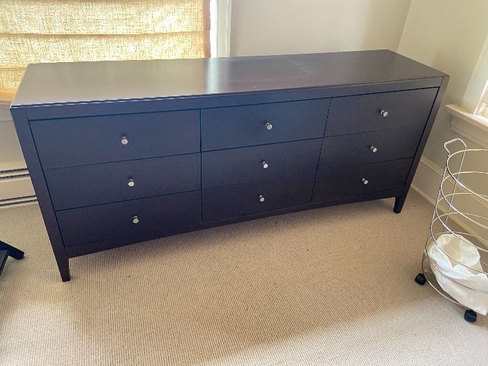 9-drawer dresser 74.25" wide X  32.5" X 18" deep. Great for a bedroom or media room. $480 
