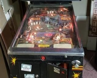 Vintage Bally Coin Operated Pinball Machine: VECTOR ~ Powers On, will need attention to operate correctly ~ 30 x 52 x 72 in. tall ~ located in BASEMENT ~ bring help to load out