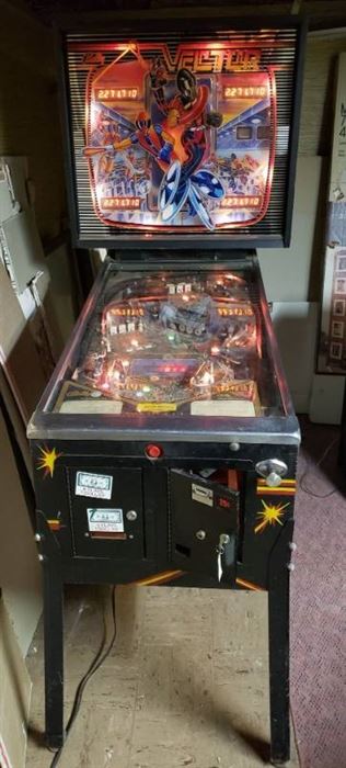 Vintage Bally Coin Operated Pinball Machine: VECTOR ~ Powers On, will need attention to operate correctly ~ 30 x 52 x 72 in. tall ~ located in BASEMENT ~ bring help to load out