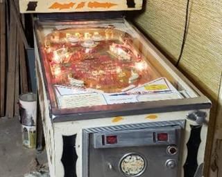 Vintage D. Gottlieb & Co. Coin Operated Pinball Machine: JUNGLE QUEEN ~ Powers On, will need attention to operate correctly (Has KEYS)~ 29 x 53 x 72.5 in. tall ~ located in BASEMENT ~ bring help to load out