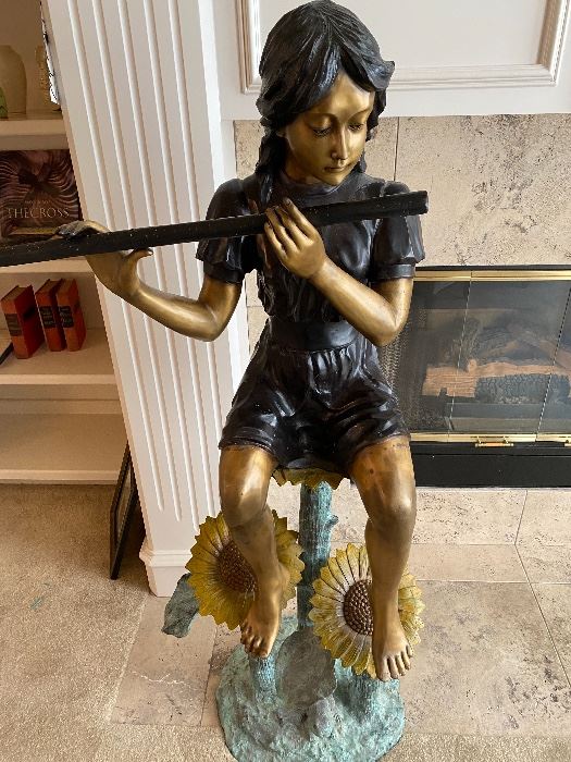 JUMBO GIRL WITH FLUTE By Herbert. Bronze Sculpture with Patina
Reduced to $995. ( Retail $3450)
Saturday only! 9am to 2PM
Size: 57 in. h x 31 in. l x 17 in. 
sculpture weighs 100 lbs.
Bronze with Multi-color patina.
Reduced to $995. Saturday 9-2 Pm Only!
(Retails for $3450)
