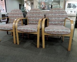 BLONDE WOOD ARMCHAIRS 