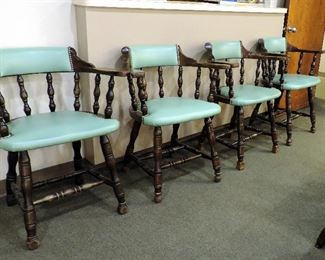 TALLER WOODEN CHAIRS WITH AQUA SEATS