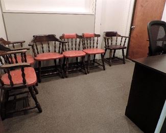 WOODEN CHAIRS WITH ORANGE SEATS