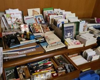 Variety of greeting cards, office and interesting collectibles