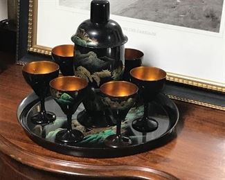 Old Asian lacquerware martini set