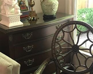 Beautiful four drawer chest and Chippendale style chair with antique finish
