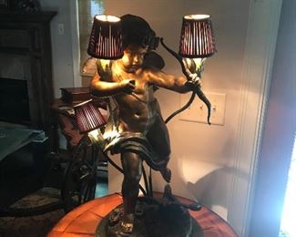The most amazing signed bronze Cherub lamp