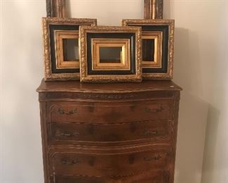 French Provencial chest of drawers.
Heavy carved gilt wood frames.
