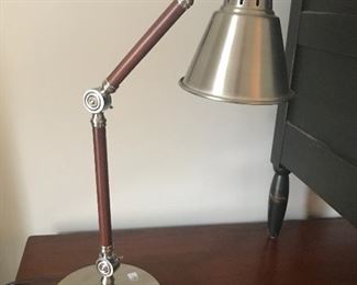 Pair of Danish modern teak and stainless task lamps