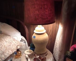 Bedside skirted table and lamp