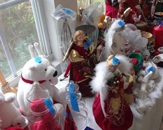 Christmas angels, bears, Coca Cola items, White House ornaments