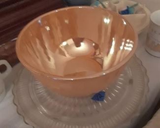 Marigolds finish on large bowl, clear glass  platters