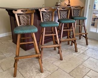 Lot#14  $1500.00  Vintage Old Hickory Bar Stools      42"h x 19"w x 20"d   seat height 31"
