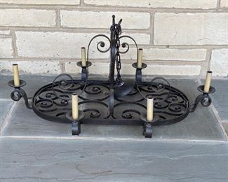 Lot #21  $150.00   Wrought iron chandelier 17"H (without chain) x 36"L x 23"W