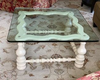 Lot#28  $225.00 Glass top coffee table                                     18 1/2"h x 40" square