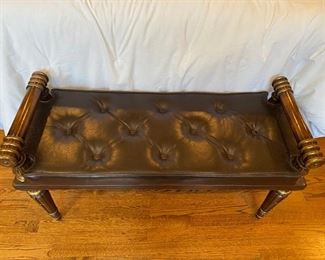 Lot#51 $450.00 Theodore Alexander Bench with leather cushion    24"h x 42"w x 16"d