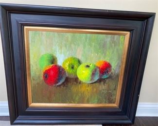 Lot#60  $225.00 Painting of apples signed "Liz"                                   frame size 31"h x 34 1/2"w