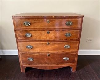Lot# 29  $350.00 Vintage John Colby bow front chest.  35"h x 35 1/4"w x 21 1/2"d 