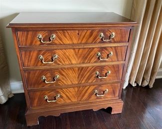 Lot #32 $250.00 Hickory chair Co. flame mahogany chest       30”h x 30”h x 16”d