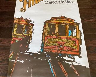 Lot #67  $275.00 Vintage United Airlines San Francisco Poster by Jebray  c.1967  40"h x 25"w 