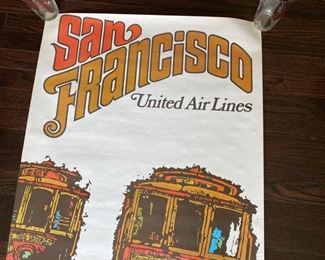 Lot #67  $275.00 Vintage United Airlines San Francisco Poster by Jebray  c.1967   40"h x 25"w 