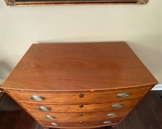 Lot# 29  $350.00 Vintage John Colby bow front chest.  35"h x 35 1/4"w x 21 1/2"d 