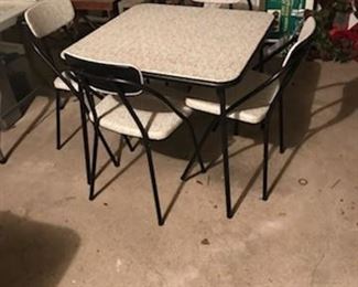 vintage card table with foldable chairs