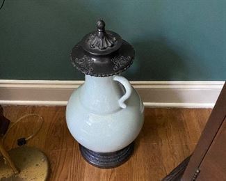 PAIR OF CELADON URNS