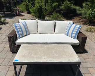 POTTERY BARN PATIO FAUX WICKER CONVERSATION SET-4 PC WITH CUSHIONS AND COVERS