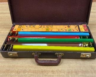 VINTAGE MAHJONG SET WITH CATILAN TILES AND BAKELITE RACKS